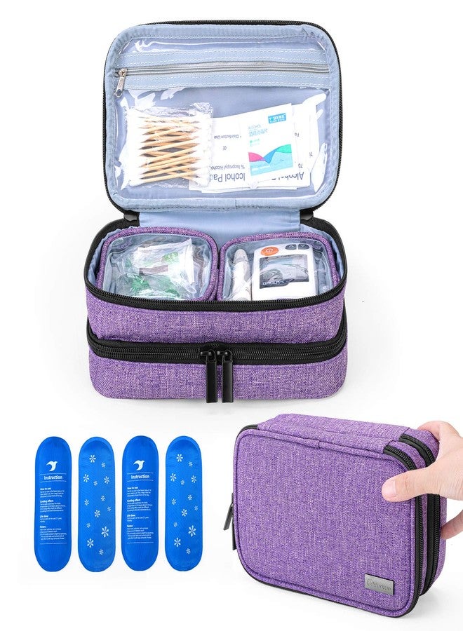 Yarwo Insulin Cooler Travel Case with 4 Ice Packs, Double Layer Diabetic Supplies Organizer for Insulin Pens, Blood Glucose Monitors or Other Diabetes Care Accessories, Purple - Image 1